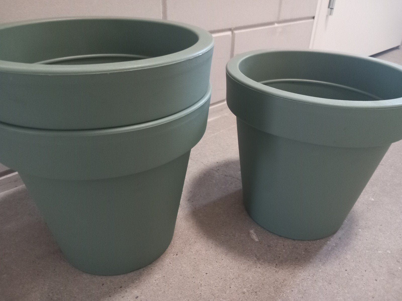 Kunststof bloempotten groen 3x - 30 cm, Tuin en Terras, Kunststof, Gebruikt, Rond, Binnen