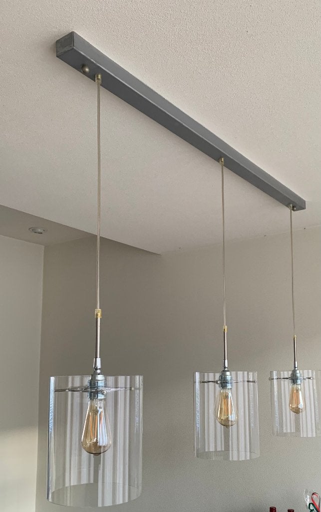 Hanglamp met 3 glazen lampen., Ophalen, Gebruikt, Glas