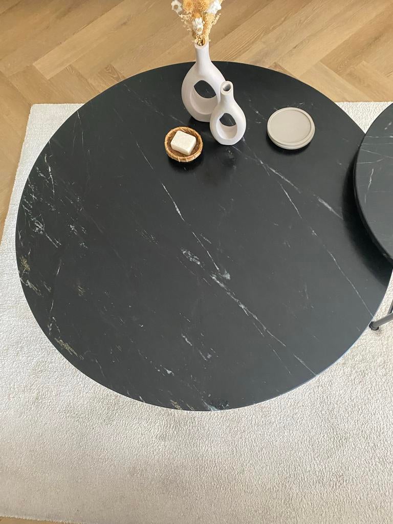 Set van 2 salontafels met marmer blad, 50 tot 100 cm, Overige materialen, Rond, Zo goed als nieuw
