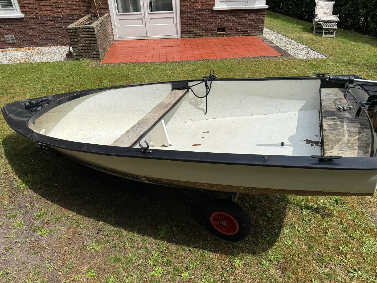 Speel bootje met electrische motor op camping trailer, Watersport en Boten, Ophalen, Gebruikt