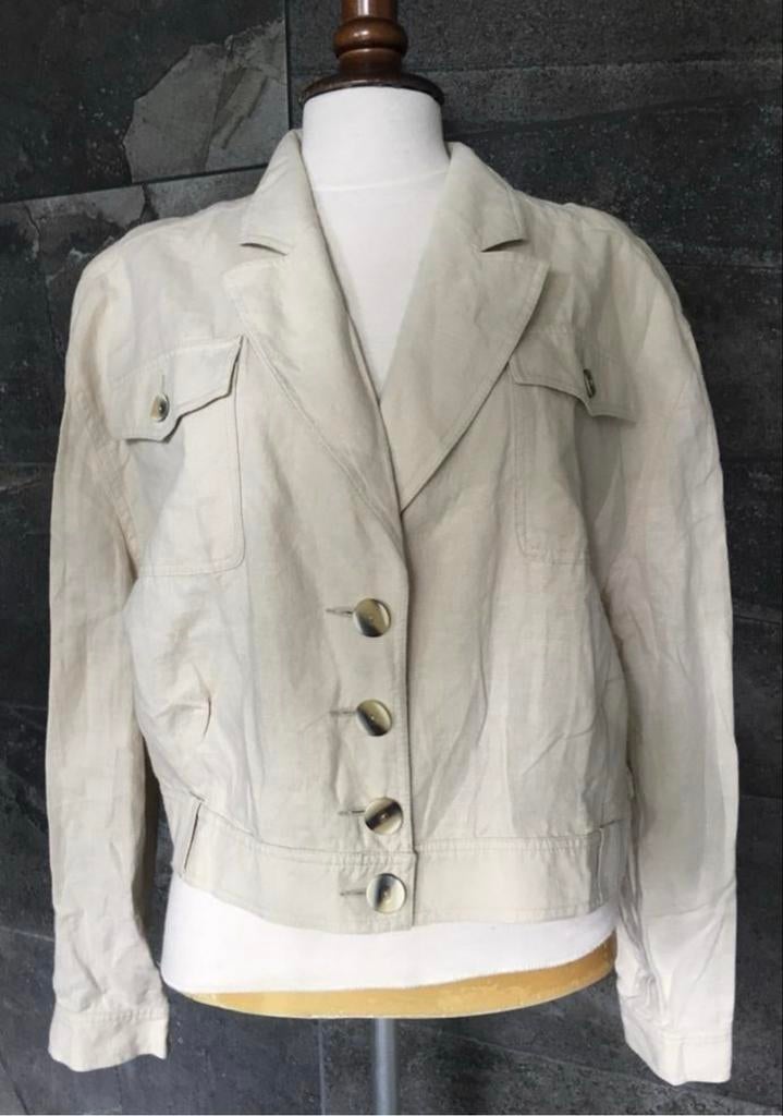HS Fashion Düsseldorf linnen katoenen beige jasje Safari kwa, Kleding | Dames, Ophalen of Verzenden, Zo goed als nieuw, Maat 38/40 (M)