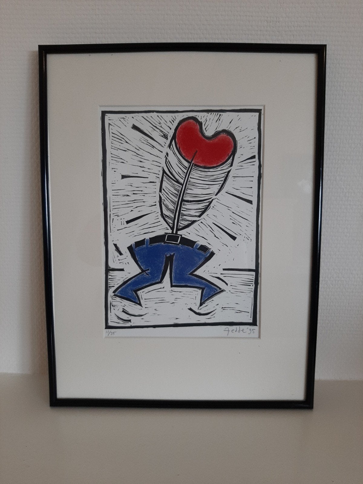 Ingelijste linodruk de fear yn e broek, Antiek en Kunst, Ophalen of Verzenden