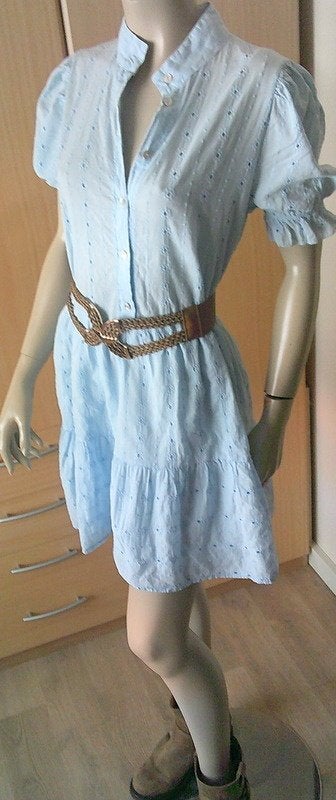 LOAVIES lichtblauwe broderie jurk S, Loavies, Maat 36 (S), Gedragen, Boven de knie