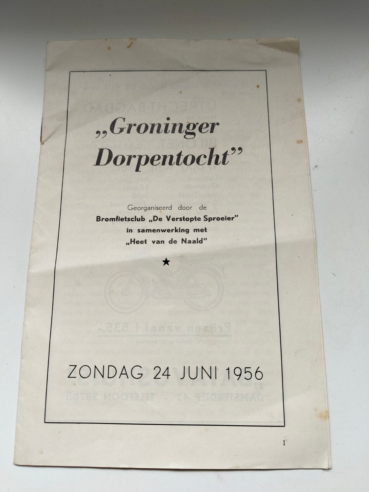 Groninger dorpentocht bromfiets clubFolder 1956, Gelezen, Folder, Verzenden, Batavus