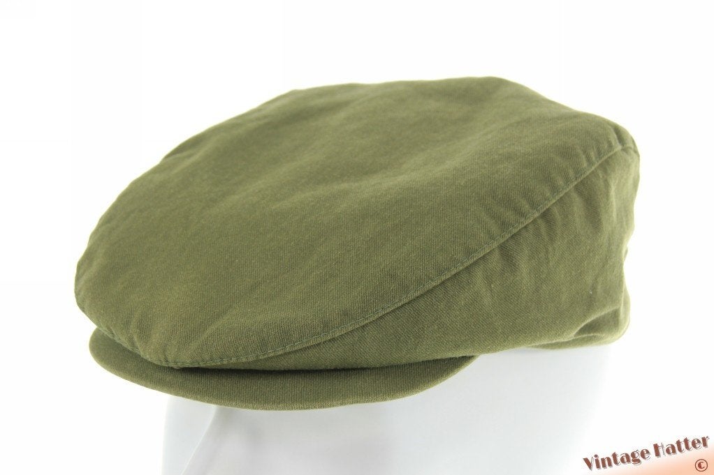 vintage flatcap Platte pet legergroen katoen + drukknoop 57, Ophalen of Verzenden, Gedragen, 57 cm (M, 7⅛ inch) of minder, Pet
