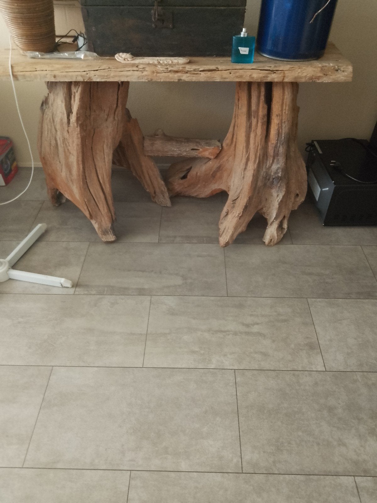 Rustieke houten console tafel van boomwortel, Ophalen, Gebruikt, Rustiek, Landelijk, Organisch, 75 cm of meer