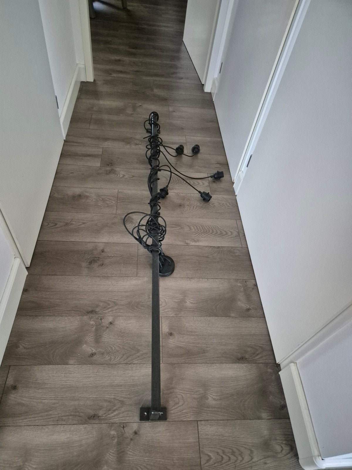 Industriële Zwart Stalen Hanglamp 180 cm - 5 Pendels, Ophalen, E27 (groot), Zo goed als nieuw, Metaal