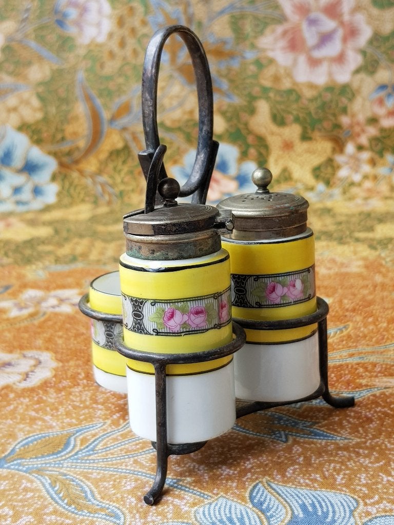Mooi oud Engels peper, zout en mosterd in een houder 12,5 cm, Antiek en Kunst, Ophalen of Verzenden