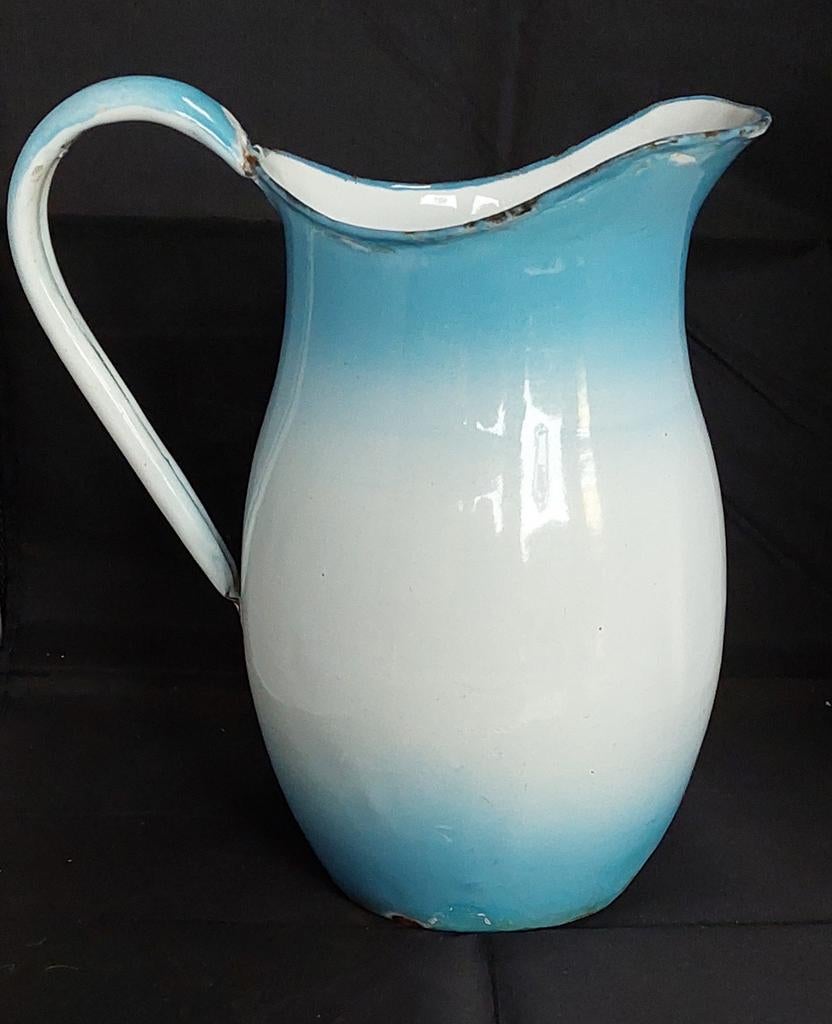 Blauw wit emaille schenkkan, Ophalen of Verzenden