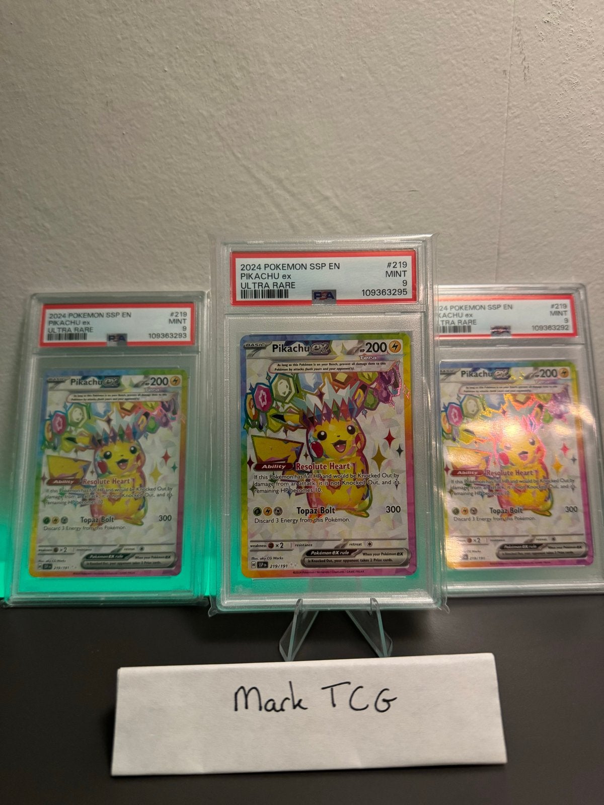 Pikachu ex 2024 SSP EN #219 PSA 9 Mint Pokémon Kaart, Ophalen of Verzenden, Nieuw, Losse kaart