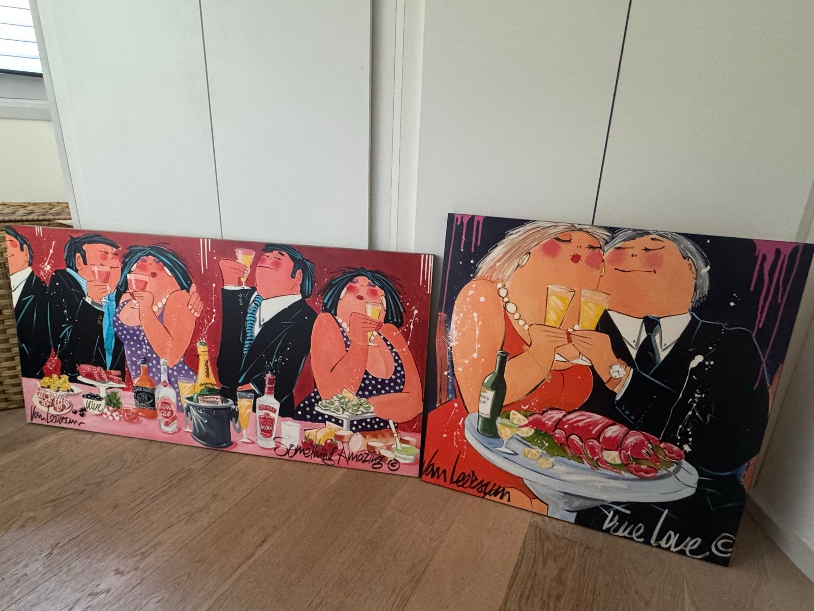 Schilderijen van Van Leersum - 'True Love' en 'Something Ama, Ophalen, Hout, Handgeschilderd, Figuren