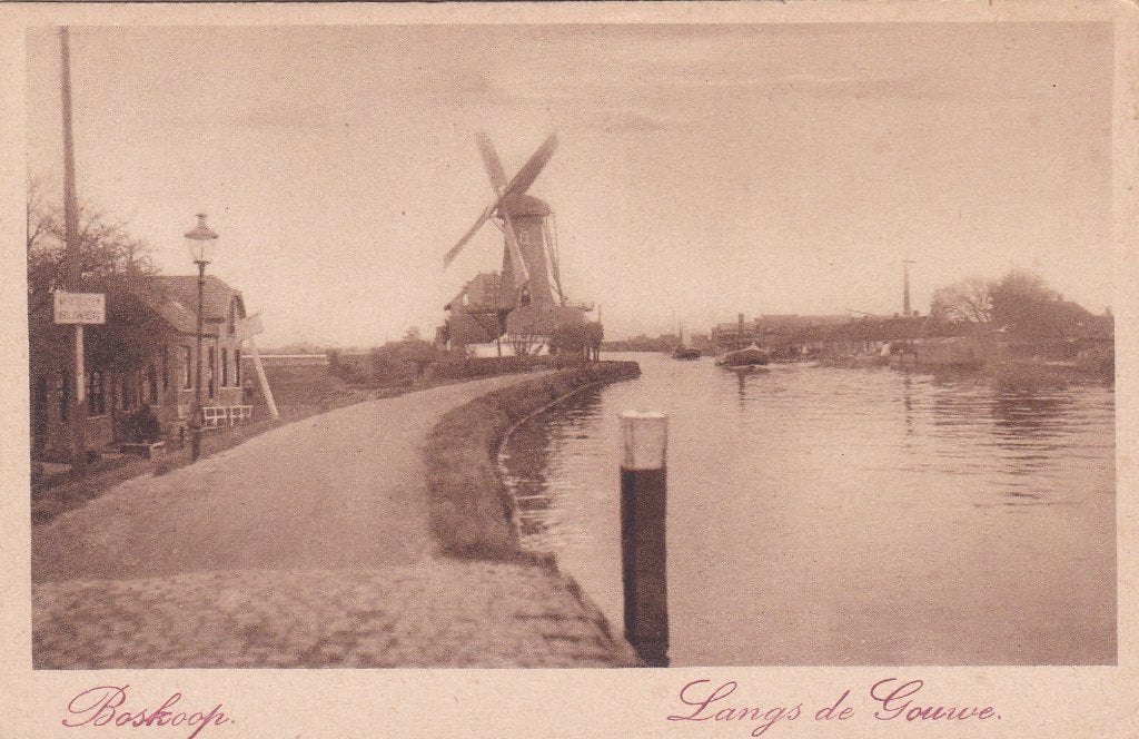 19194 Langs de Gouwe Boskoop Waddinxveen Molen, Ophalen of Verzenden, 1920 tot 1940, Ongelopen, Zuid-Holland