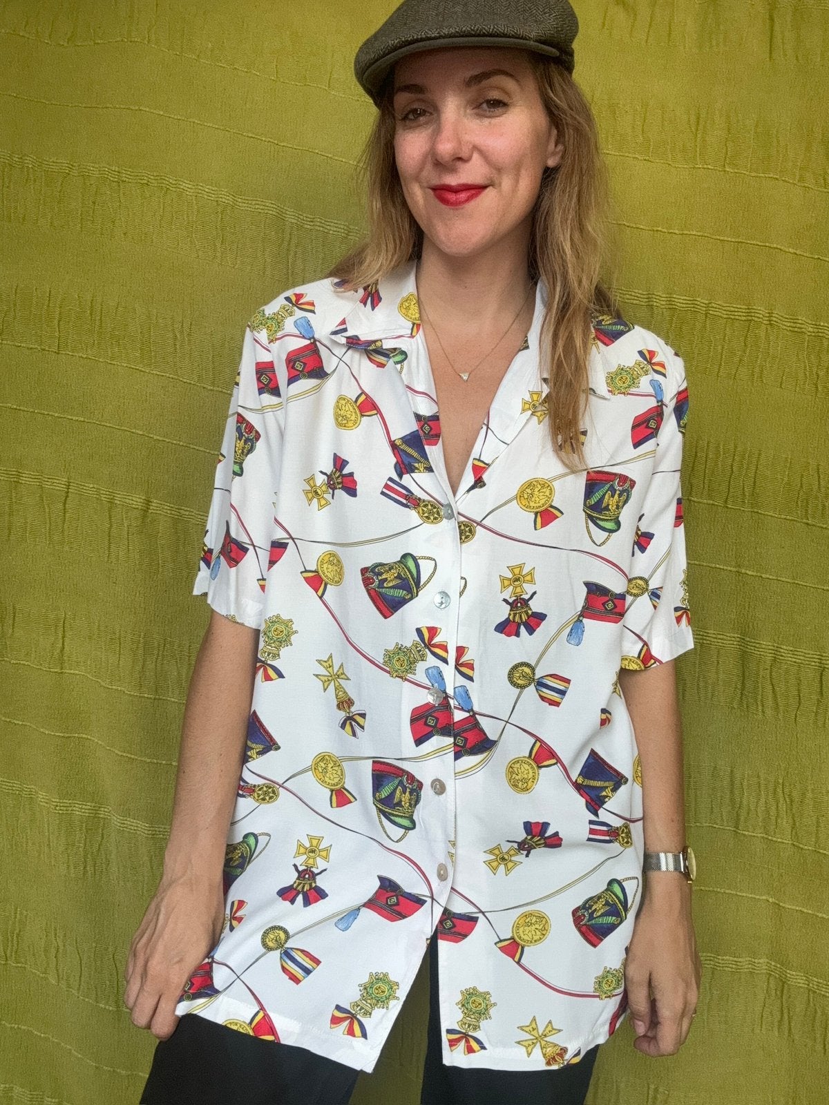 Vintage blouse - jaren 80/90 - print - 42/XL, Hgv, Hgv, Maat 42/44 (L), Ophalen of Verzenden