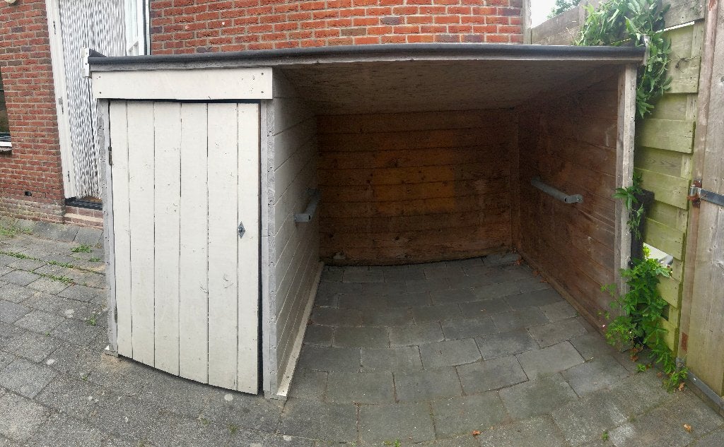Fietsenhok Fietsenstalling Overkapping met berging schuurtje, Tuin en Terras, Ophalen, Gebruikt, Hout, Fietsenberging
