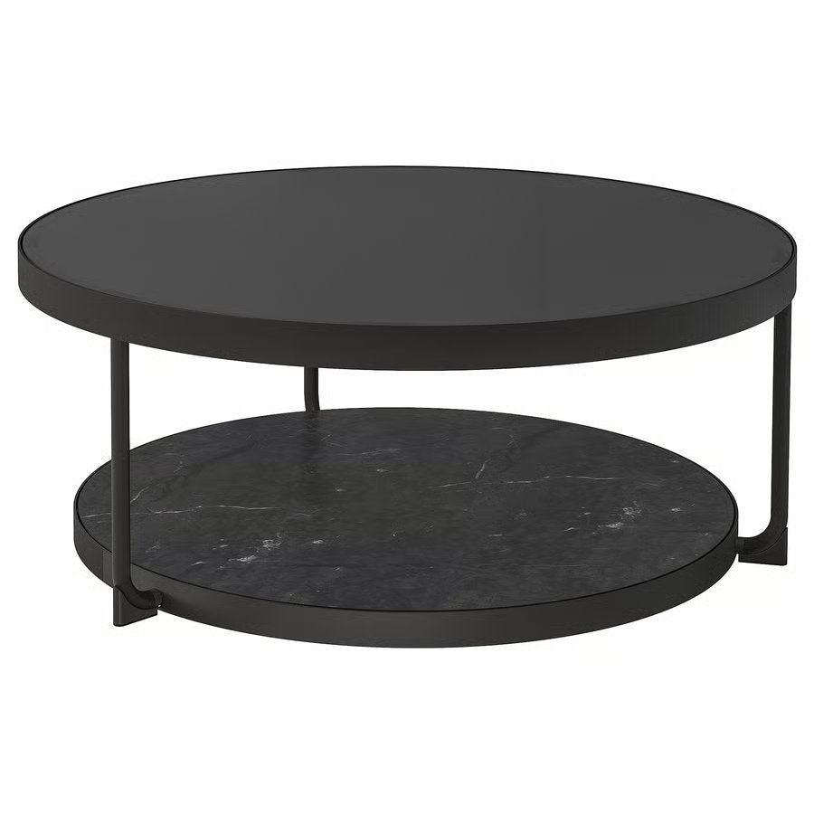 Ronde salontafel IKEA met donkere glasplaat zgan, Huis en Inrichting, Tafels | Salontafels, Ophalen, 50 tot 100 cm, 50 tot 100 cm