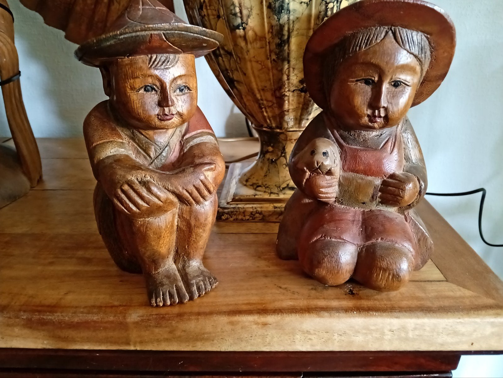 Houten beeldjes van thaise kinderen, handgesneden, Groep mensen, Ophalen of Verzenden, Handgemaakt, 20 - 50 cm