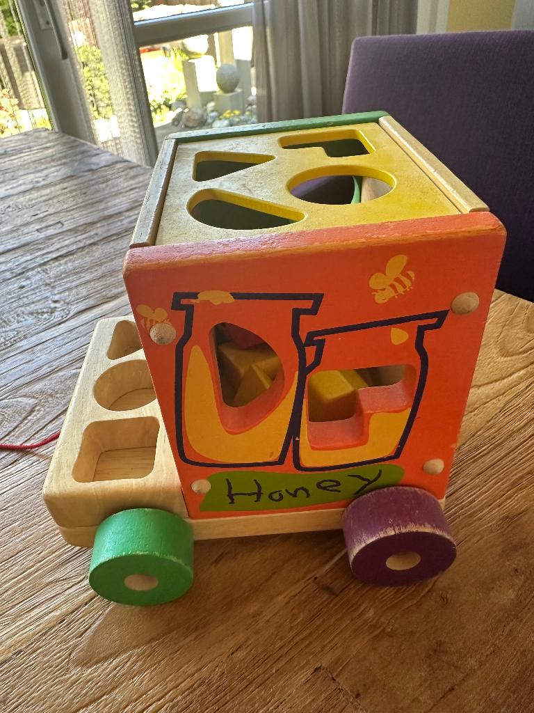 Super leuke en leerzame houten wagen met vormen, Ophalen, Gebruikt, Overige typen