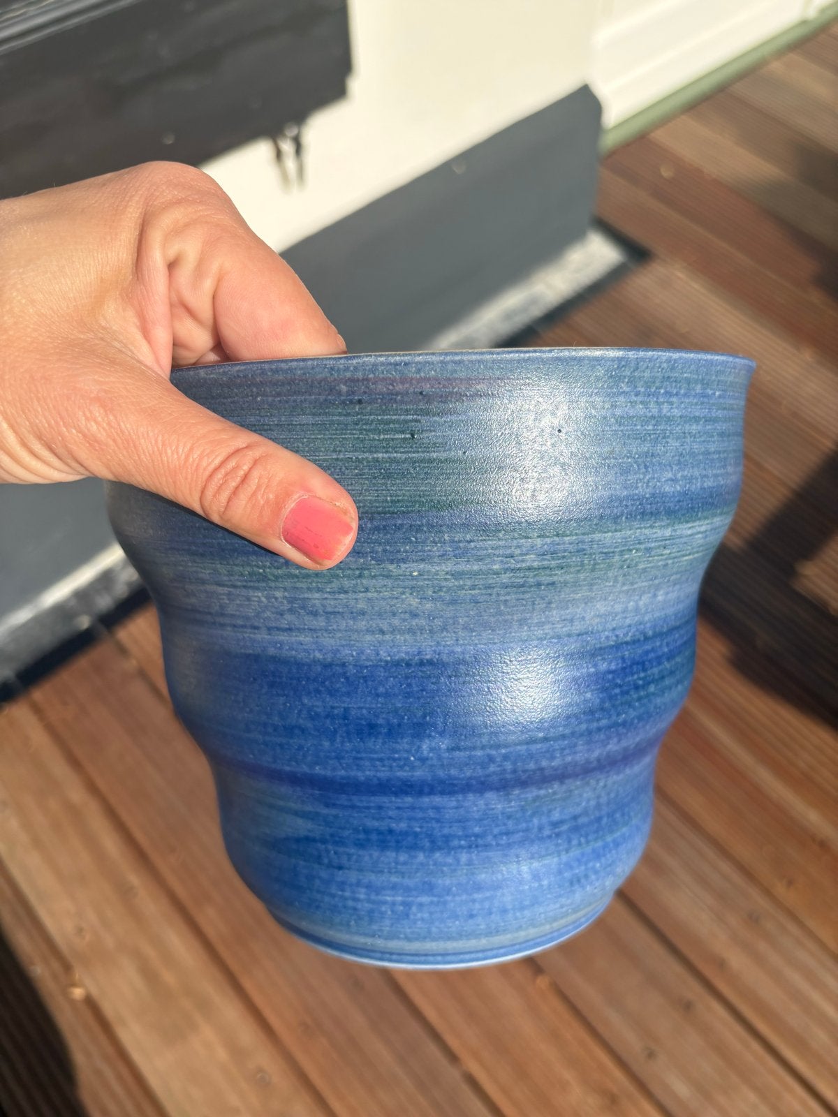 Vintage Scheurich bloempot blauw West Germany - Ø 20 cm, Ophalen of Verzenden