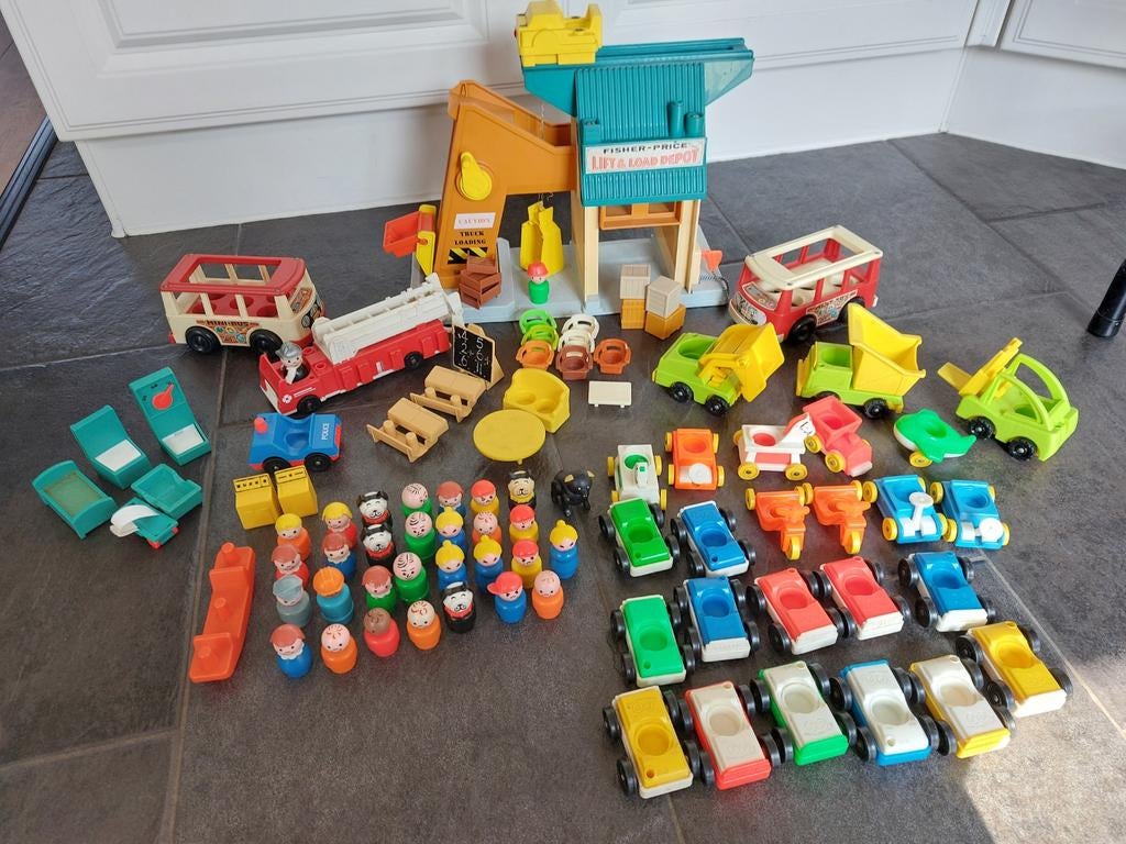 Fisher price vintage bouwplaats met veel poppetjes en toebeh, Ophalen of Verzenden, Gebruikt