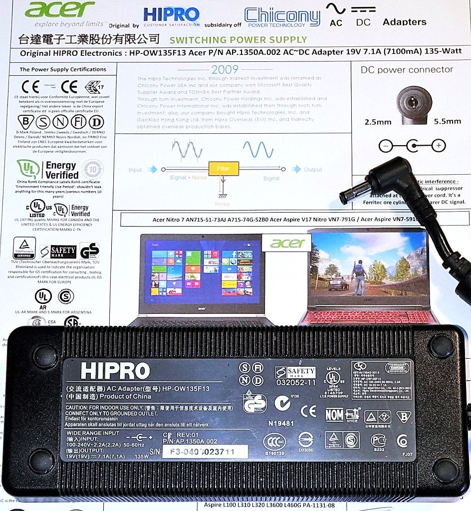 Hipro HP-OW135F13 Acer Asus Adapter 19V 7.11A 135W Oplader