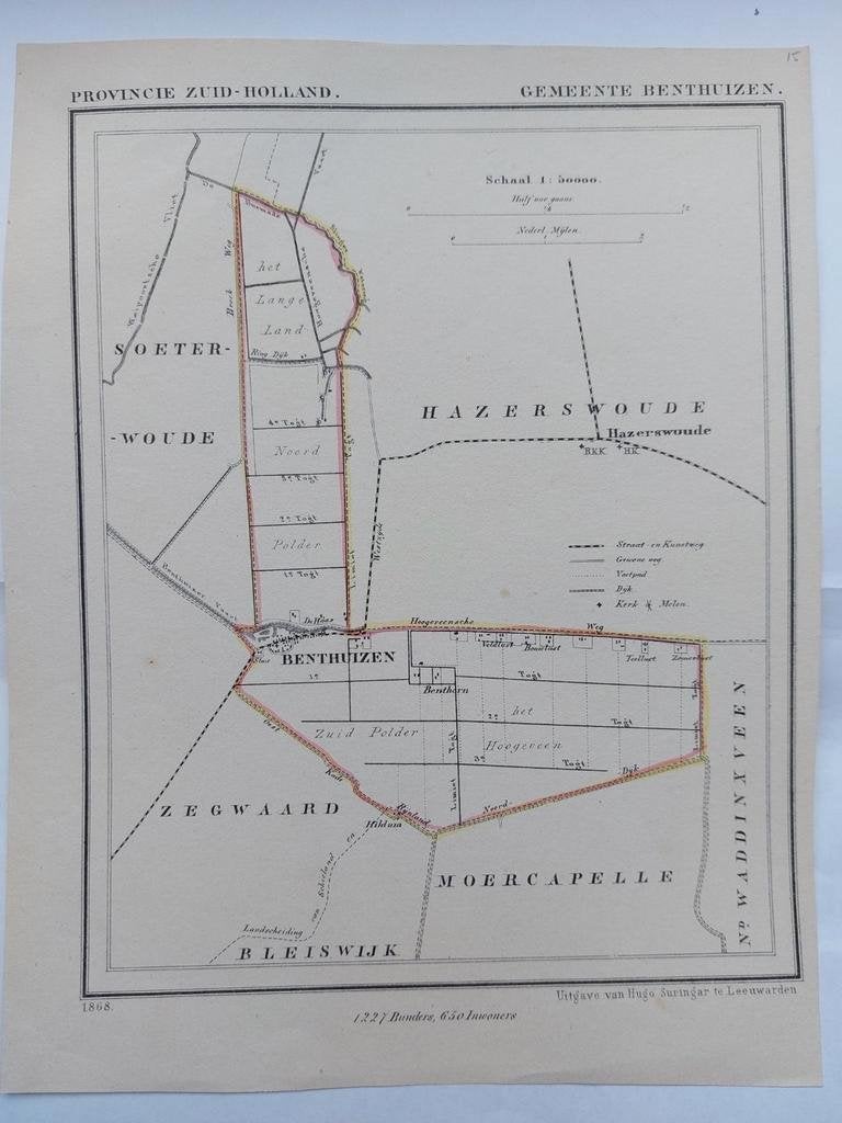 15 / Benthuizen Hazerswoude - Litho uit 1868 van J. Kuyper, Ophalen of Verzenden