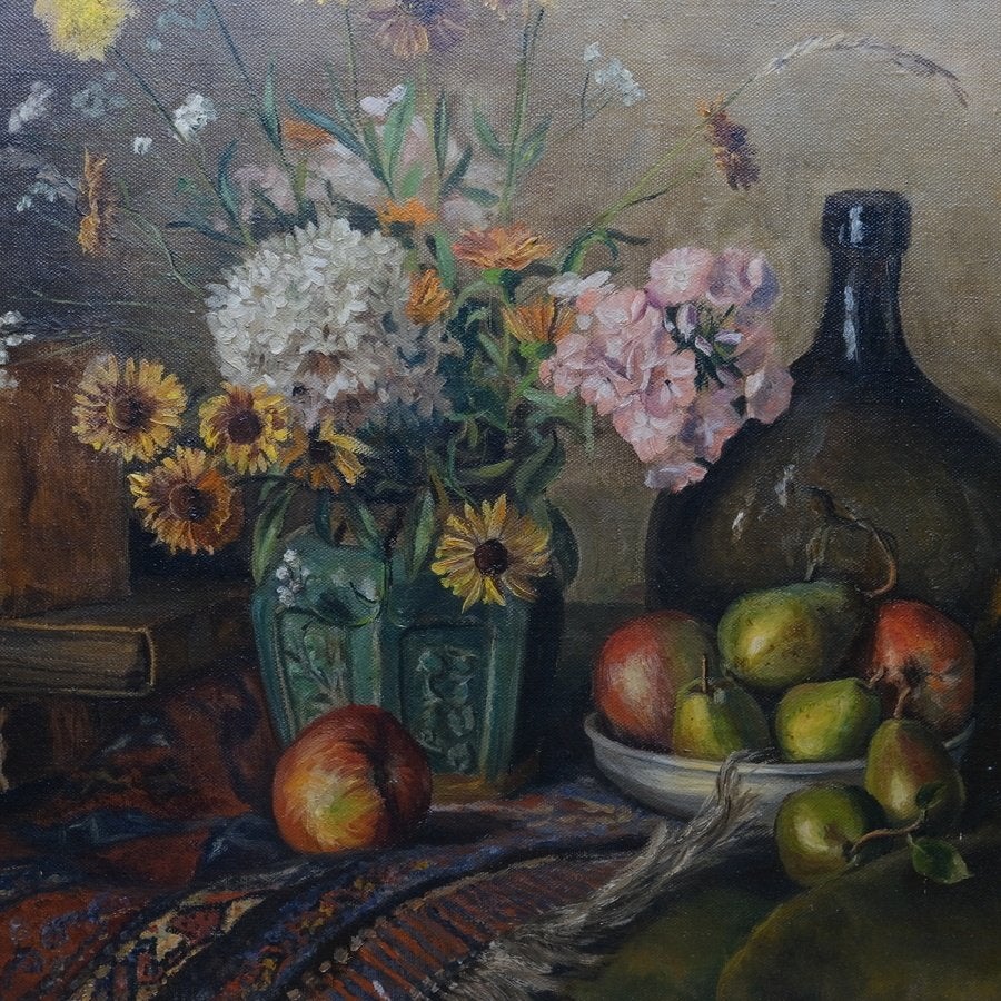 Hollandse School 20e eeuw - Stilleven met bloemen en fruit