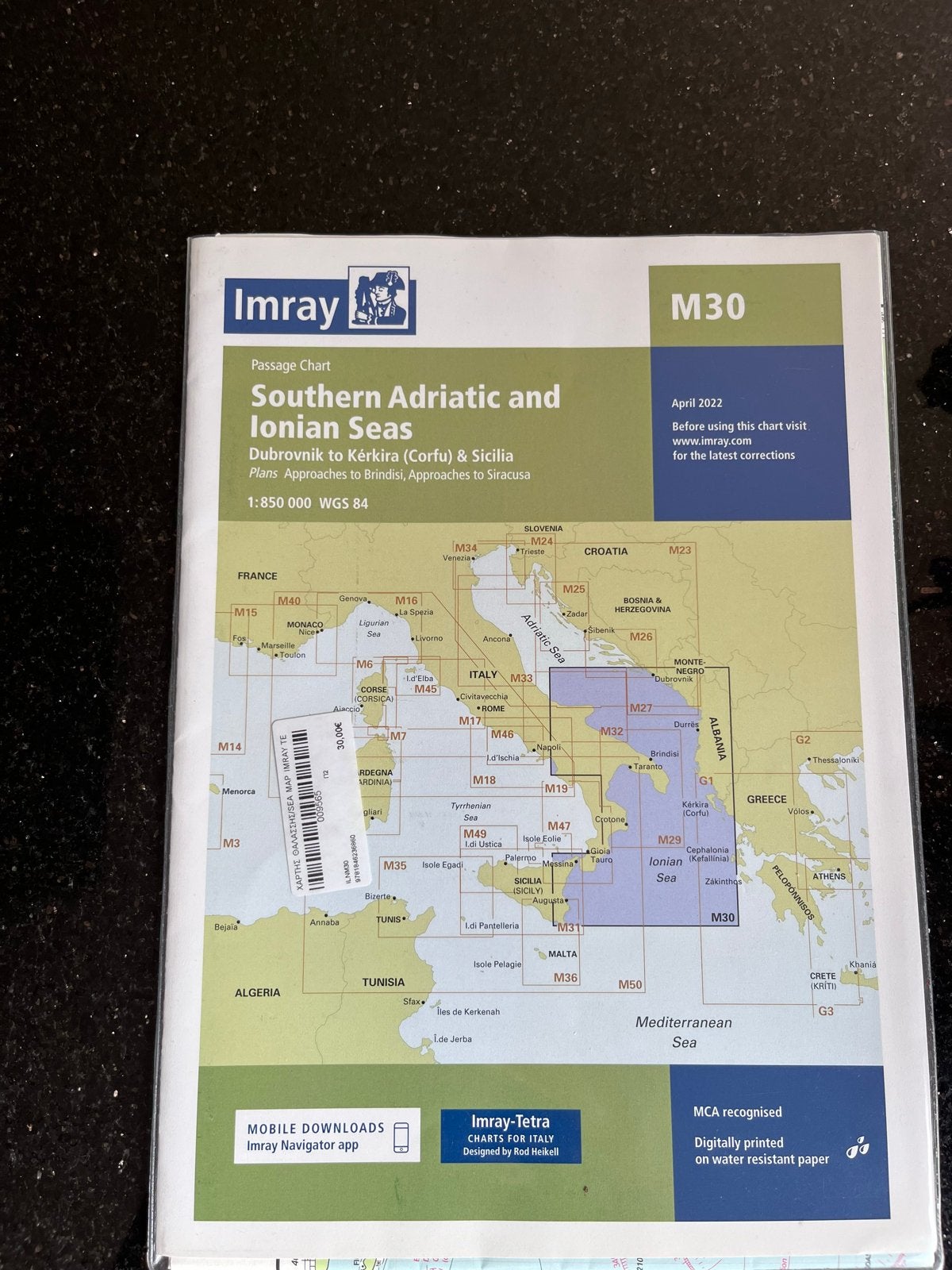 Imray Passage Chart M30 Zuidelijke Adriatische en Ionische Z, 2000 tot heden, Europa Overig, Ophalen of Verzenden, Landkaart