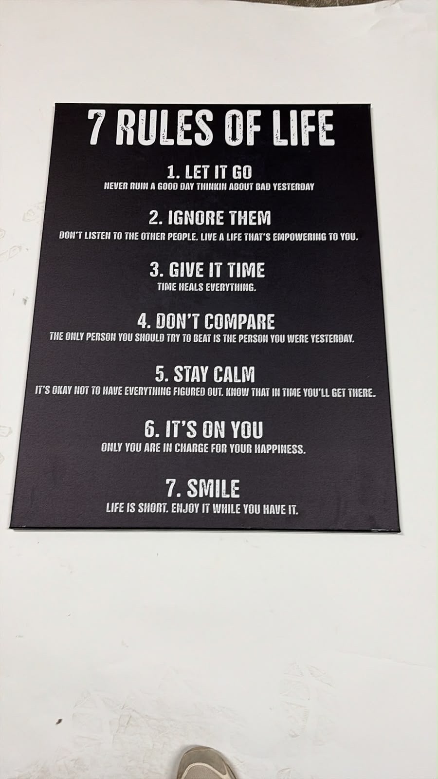 7 Rules of Life - Inspirerend Wanddecoratie (100x80 cm), Zwart, Ophalen of Verzenden, Zo goed als nieuw, Wandbord of Wandpaneel