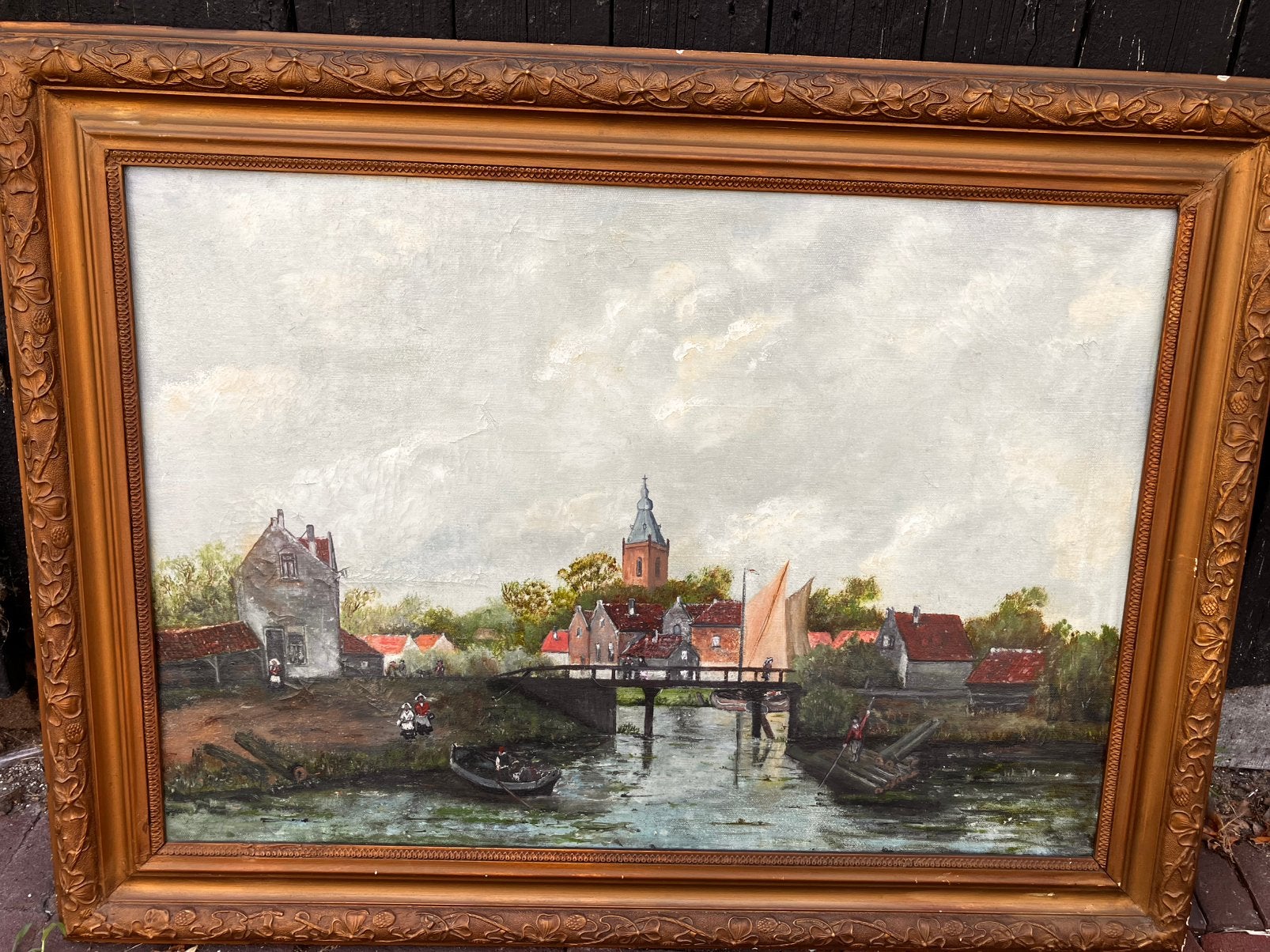 Schilderij, Rivierzicht, Ophalen of Verzenden