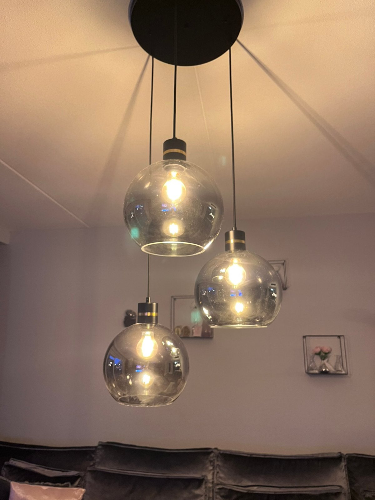 Bol lamp drie bollen smokey glass, Ophalen, Zo goed als nieuw, Minder dan 50 cm