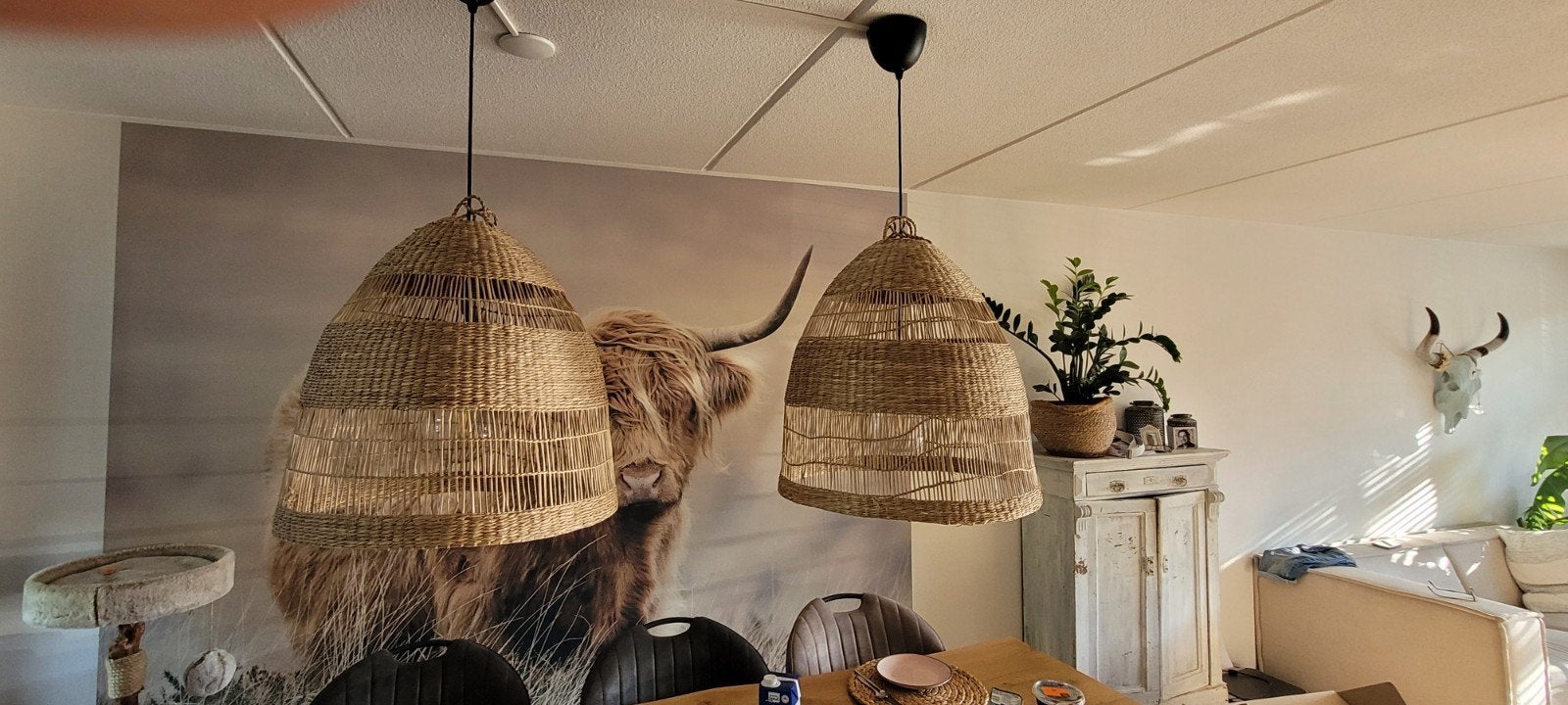 Twee rieten lampen van IKEA, Ophalen, Zo goed als nieuw, Natuurlijk materiaal, Boho, Scandinavisch, Natuurlijk