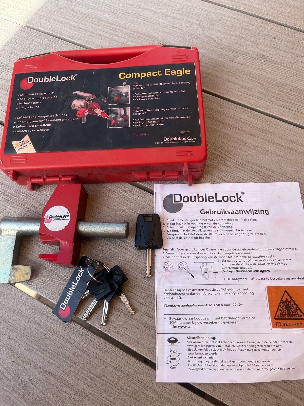 DoubleLock Compact Eagle SCM gekeurd disselslot, Caravans en Kamperen, Ophalen of Verzenden, Zo goed als nieuw