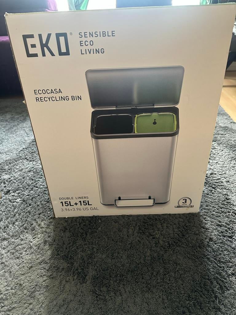 EKO Ecocasa Recycling Bin 15L+15L, Huis en Inrichting, Woonaccessoires | Prullenbakken, Met pedaal, 50 tot 75 cm, Nieuw, Ophalen of Verzenden