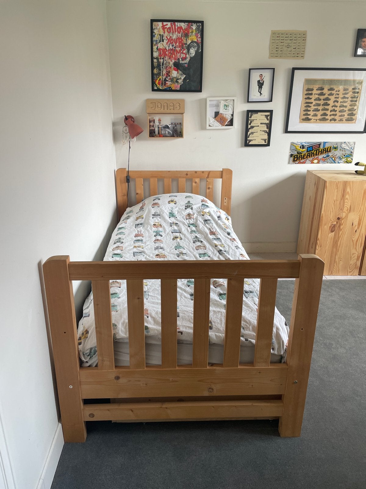 Houten kinderbed met opberglade, Ophalen, Gebruikt, 90 cm, Eenpersoons