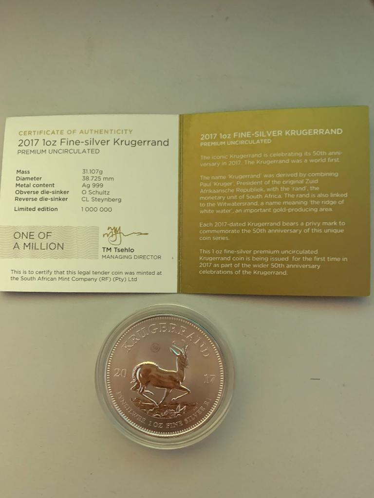 Krugerand 2017 zilver, Ophalen, Overige landen, Losse munt, Zilver