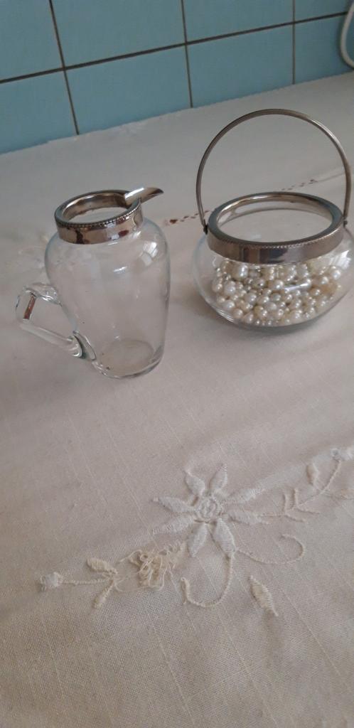 Glazen suiker-en melkkannetje, 100 jr., Ophalen of Verzenden
