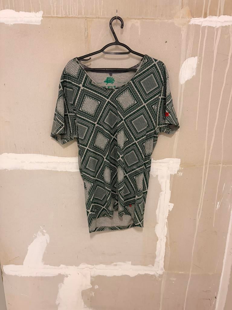 Refill heren hippie t-shirt groen/grijs maat L, Verzenden, Gedragen, Maat 52/54 (L), Groen