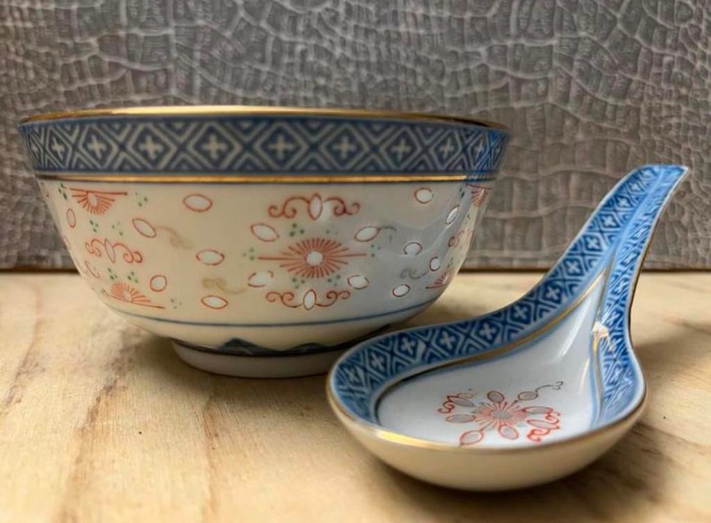 Vintage rijstkorrelporseleinen rijstkommen, Antiek en Kunst, Antiek | Porselein, Ophalen of Verzenden