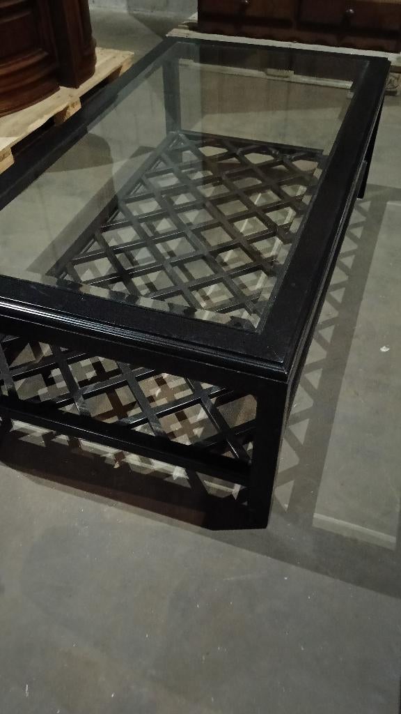 Zwarte glazen salontafel 138x74 – strak design, Ophalen, Gebruikt, 100 tot 150 cm, 50 tot 100 cm