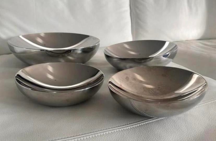 Schaal Alessi Double RVS dubbelwandig 4 stuks ZGAN, Ophalen of Verzenden, Zo goed als nieuw, Rond, Overige materialen