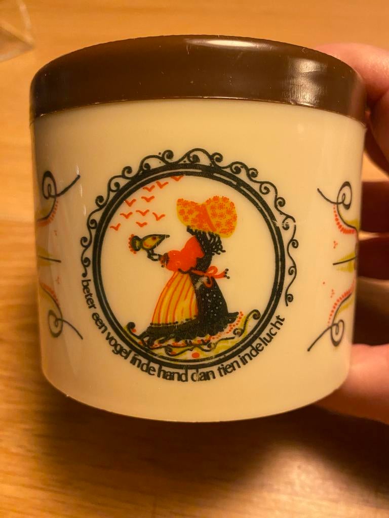 Vintage Seno Holland suikerpotje wattenstaafpotje, Ophalen of Verzenden, Gebruikt, Overige materialen, Pot, Bus of Blik