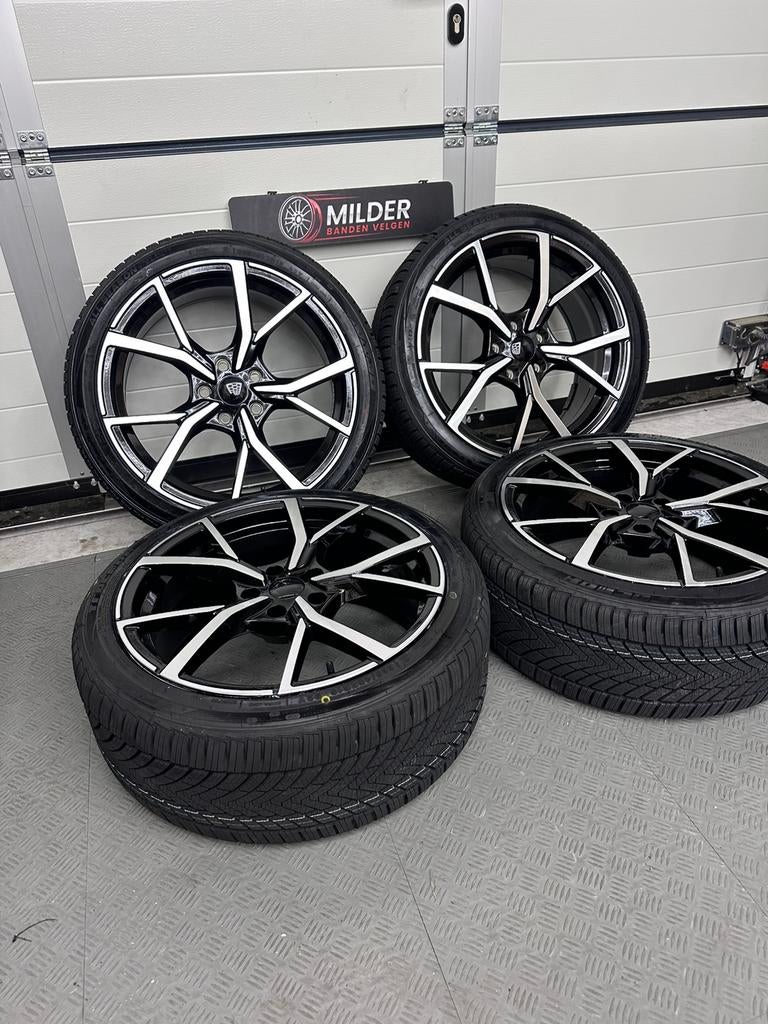 Estoril Look velgen+allseasonbanden 18” Golf 6/7 5x112 Nieuw, 18 inch, Velg(en), Nieuw, Milder Banden en Velgen