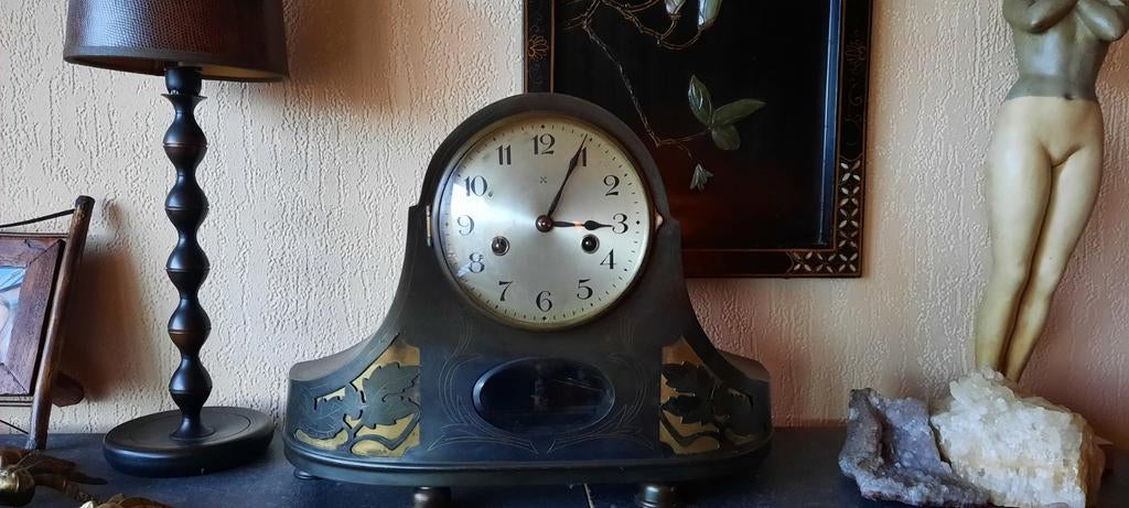 Antieke Gustav Becker klok,art deco pendule,koper., Antiek en Kunst, Antiek | Klokken, Ophalen of Verzenden