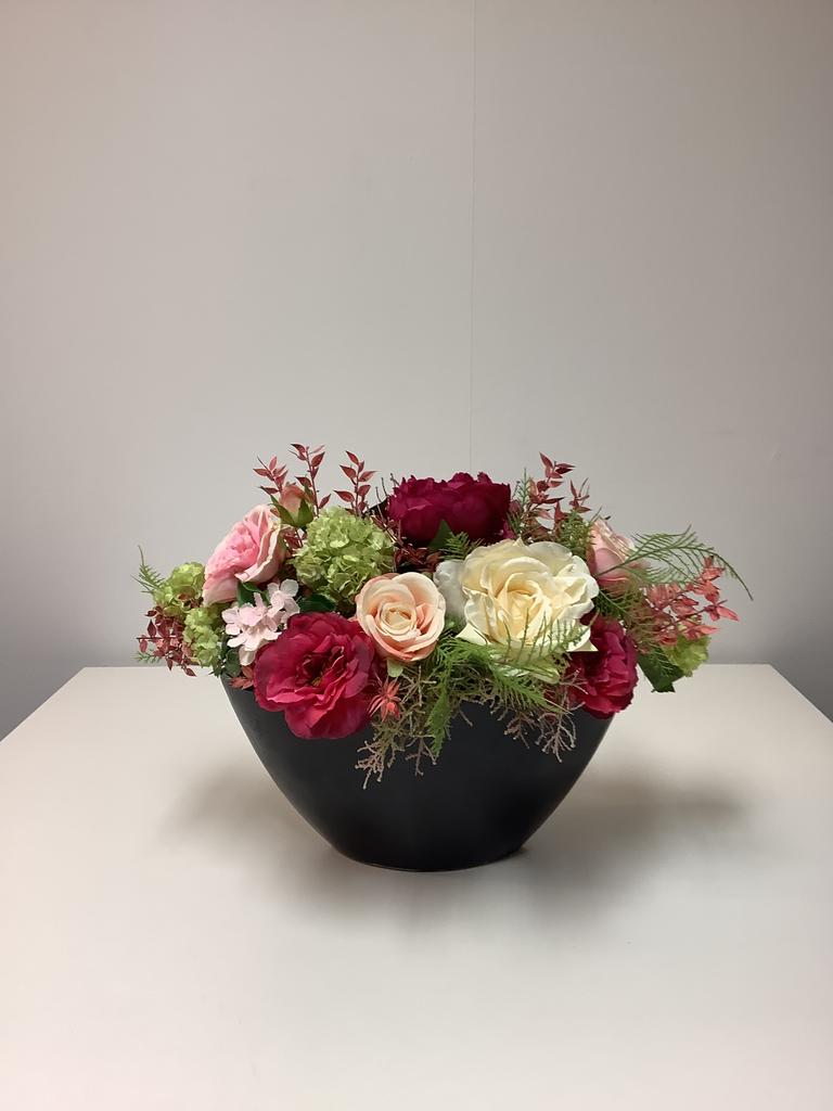 Lief roze bloemstuk in stenen pot 35 hoog, Ophalen of Verzenden, Zo goed als nieuw