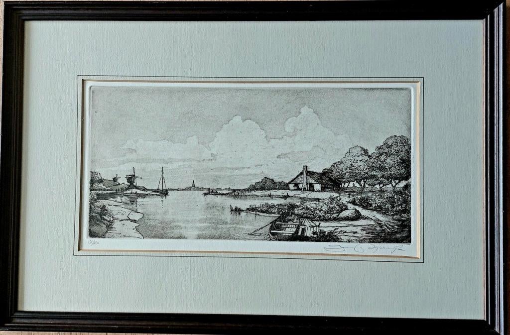 Ets ... Jan van Rijsewijk  ... Hollands vergezicht  ..., Antiek en Kunst, Kunst | Etsen en Gravures, Ophalen of Verzenden