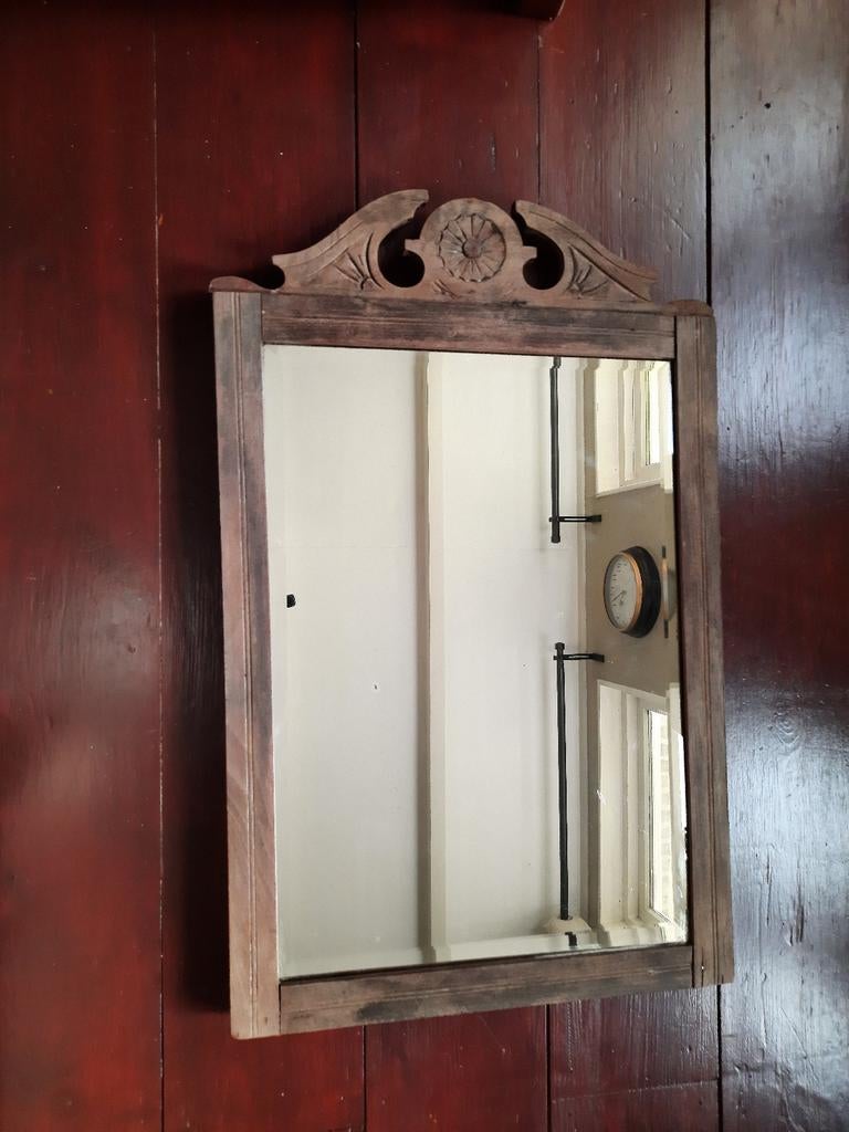 Oude spiegel spiegeltje kroonspiegel kuifspiegel sober, Ophalen, Minder dan 50 cm, Gebruikt, Minder dan 100 cm