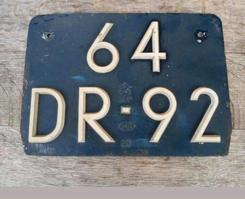 Vintage Oldtimer Kentekenplaat Holland 64-DR-92, Ophalen of Verzenden, Gebruikt