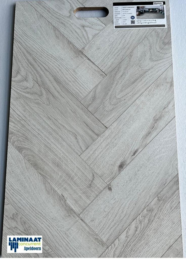 Visgraat Laminaat Alnwick Oak Wit 8mm dik €14,95m2 incl.btw, 75 m² of meer, Wit, Nieuw, Ophalen of Verzenden