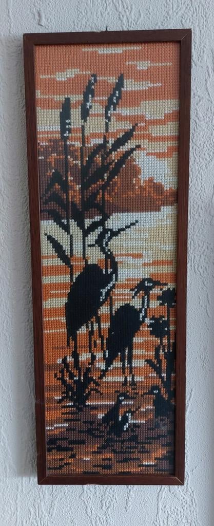 Vintage Wanddecoratie met Reigers 44,5x15,5 cm, Huis en Inrichting, Woonaccessoires | Wanddecoraties, Gebruikt, Ophalen of Verzenden