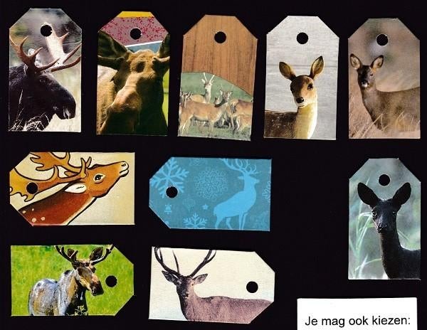 0076) herten reeen rendieren elanden labeltjes, Verzamelen, Dierenverzamelingen, Ophalen of Verzenden, Zo goed als nieuw, Overige typen